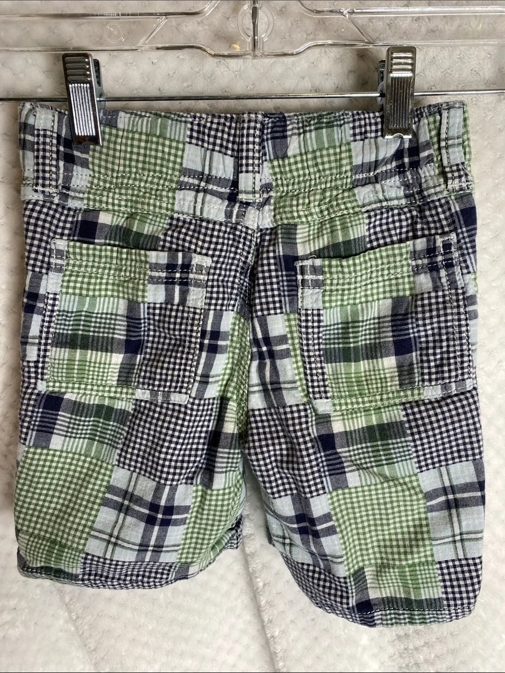 Vintage Gymboree Green & Navy Plaid Patchwork Reversible Shorts